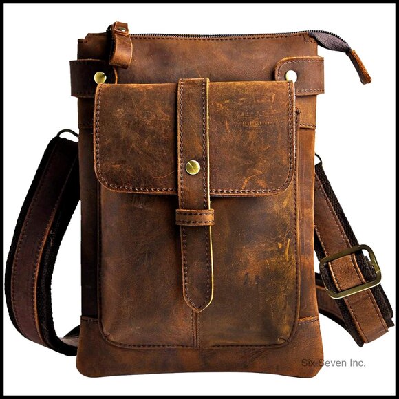 Genuine Leather Fanny Pack Messenger Bag Adjustable Strap Retro Minimal Style